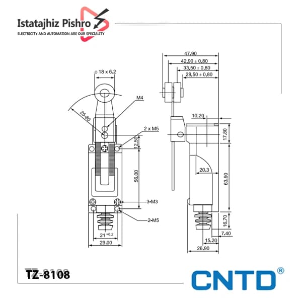 ليميت سوئيچ رگلاژی با قرقره فلزی مدل TZ-8108 — تصویر ۲