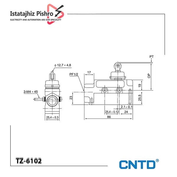 ليميت سوئيچ حفاظ دار قرقره دار فشاری مدل TZ-6102 — تصویر ۲