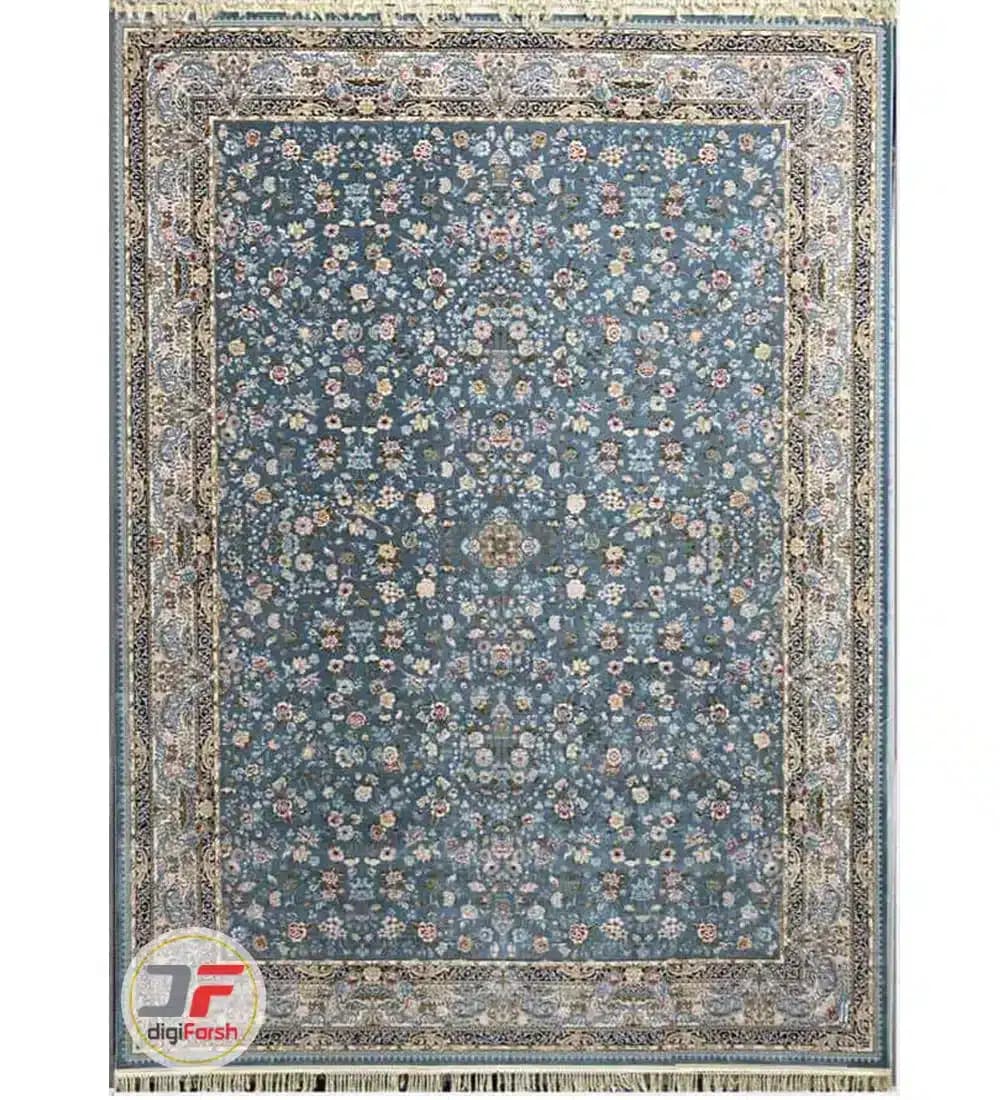 فرش 1200 شانه افشان پامچال کاشان گل برجسته سعادت آبی کد 231246
