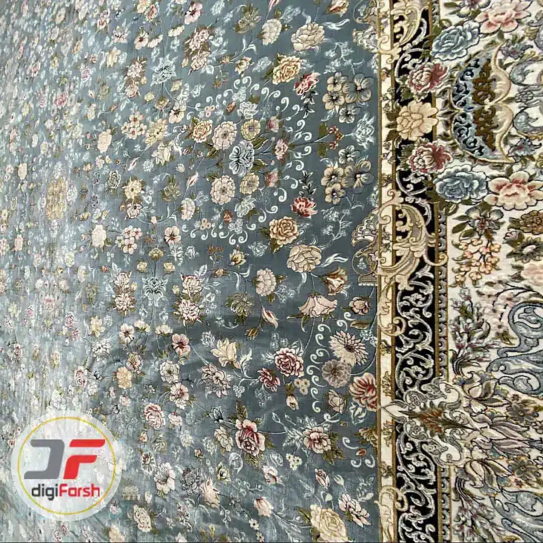 فرش 1200 شانه افشان پامچال کاشان گل برجسته سعادت آبی کد 231246 — تصویر ۲