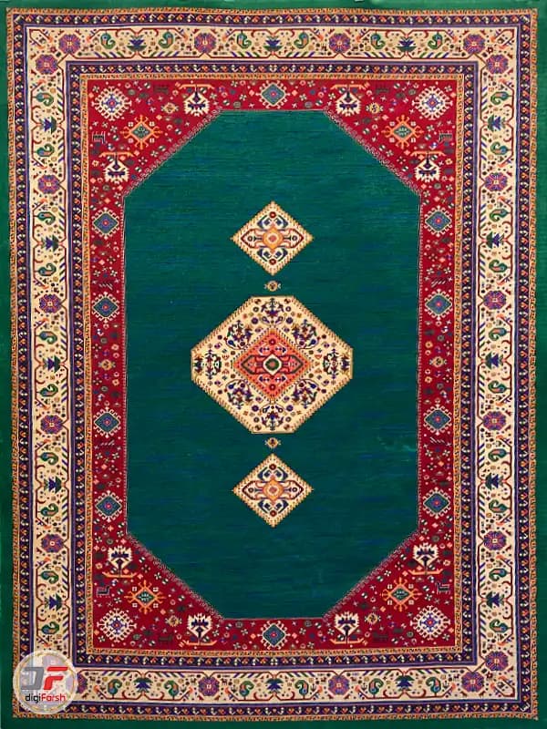 با فرش سنتی زمینه سبز باکیفیت کد 771012 — تصویر ۲