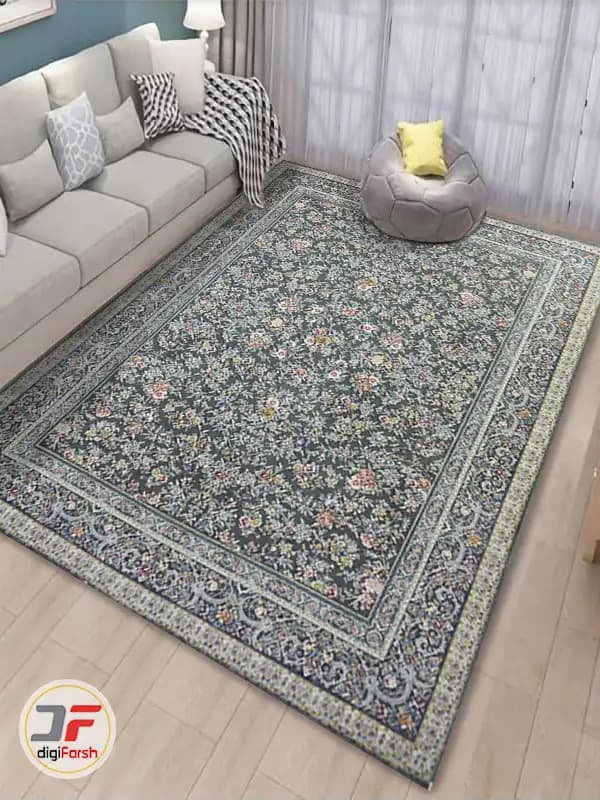 فرش ماشینی 1200 شانه طرح بهشت زمینه دودی — تصویر ۲