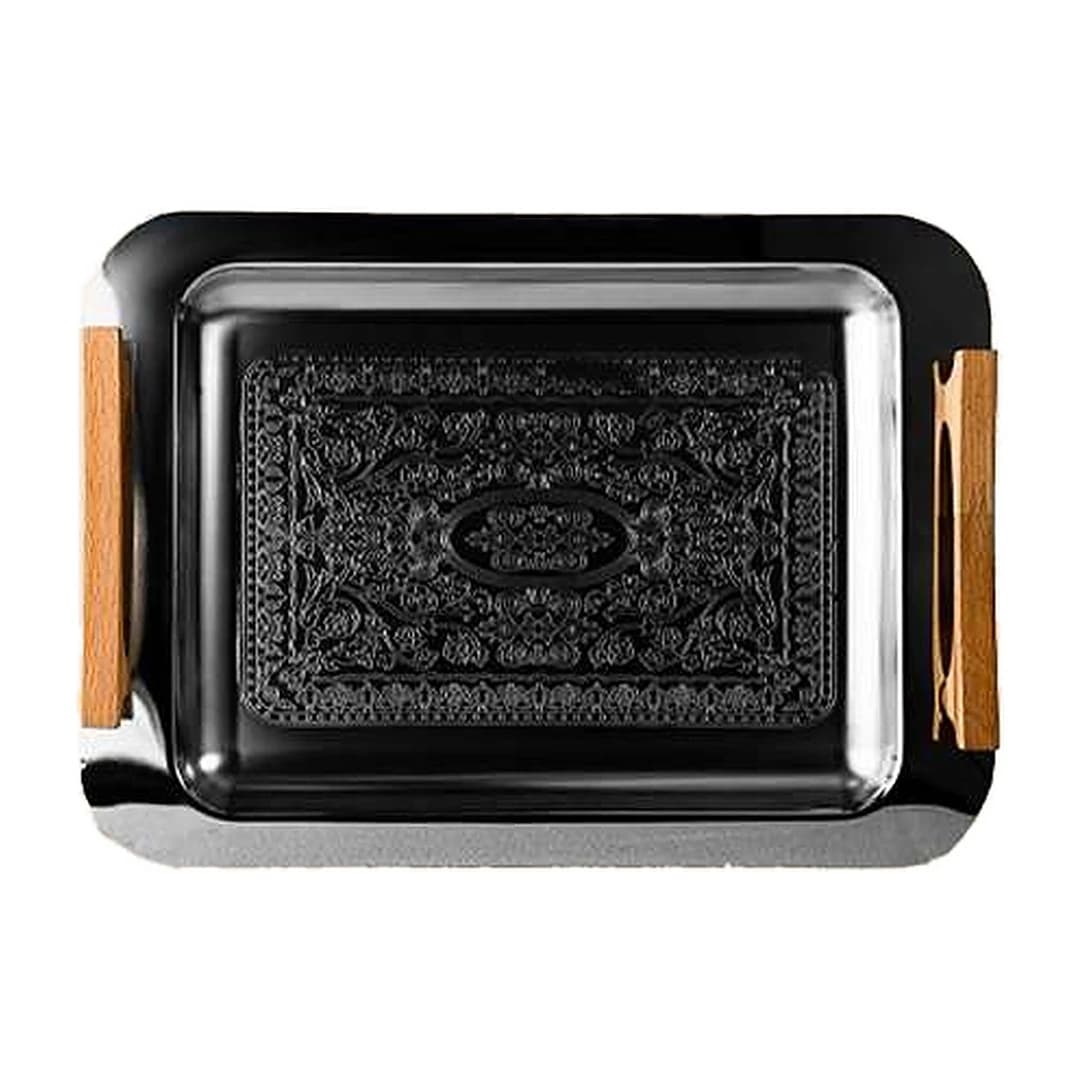 سینی استیل مستطیل شوبوک دسته چوبی