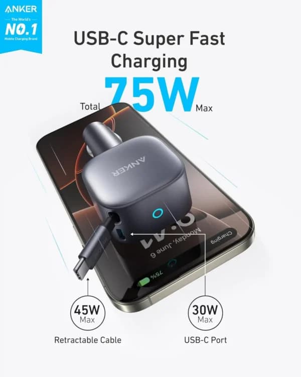 شارژر فندکی Anker75W Max A2738ha1 Car Charger — تصویر ۲