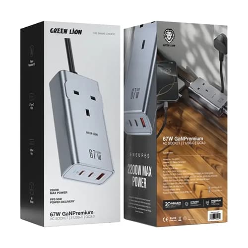 چند راهی گرین لاین مدل Green Lion 67W GaN Premium AC Socket GN67WADUKGY — تصویر ۲