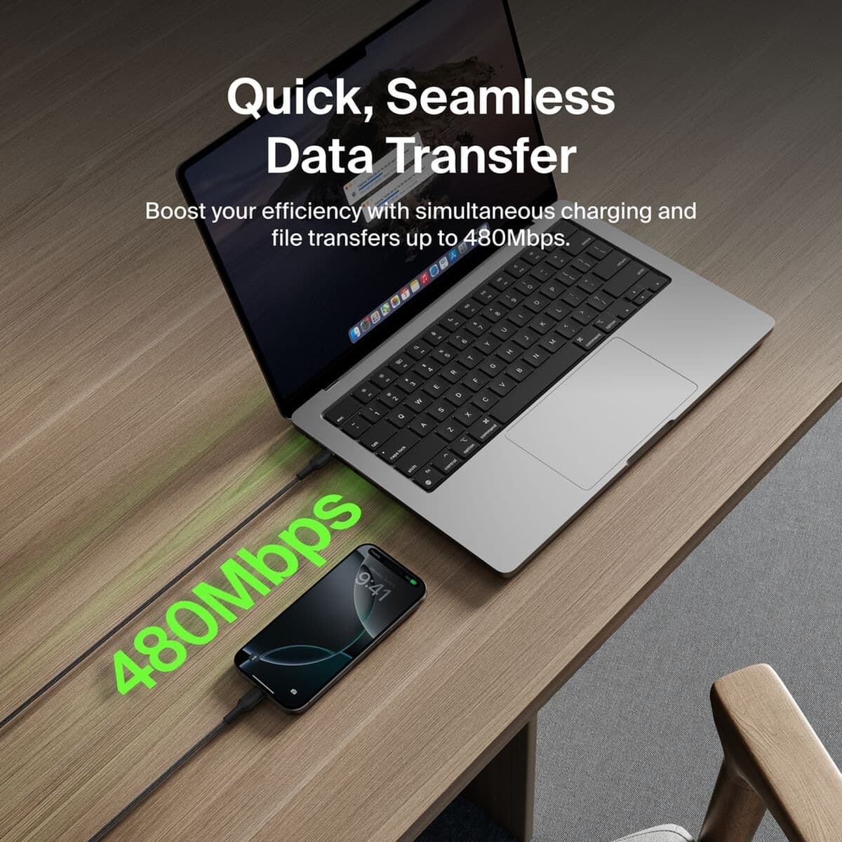 کابل 1 متری بلکین مدل Braided USB-C to USB-C Cable 60W CAB024fq1M — تصویر ۷