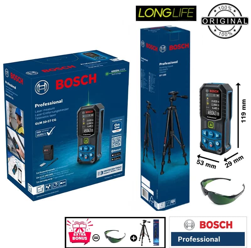 متر لیزری بوش مدل GLM 50-27 CG Professional + BT150 + Green Glass Laser برد 50 متر — تصویر ۵