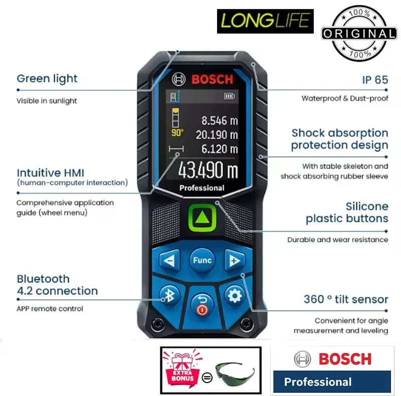 متر لیزری بوش مدل GLM 50-27 CG Professional Extra Green Glass برد 50 متر — تصویر ۷