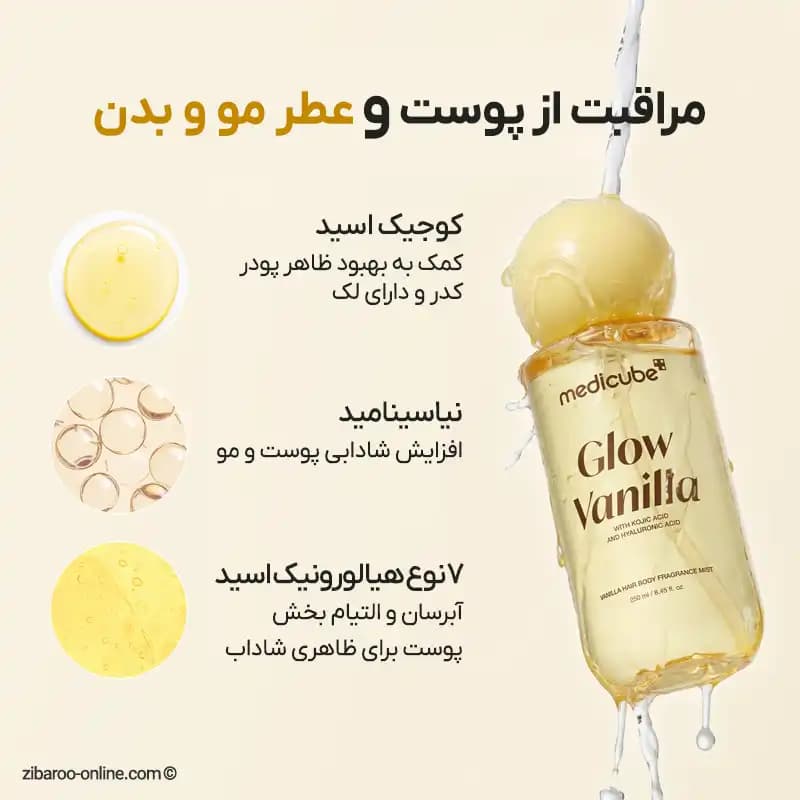 میست عطری مو و بدن مدیکیوب MEDICUBE GLOW VANILLA HAIR BODY FRAGRANCE MIST اصل — تصویر ۲