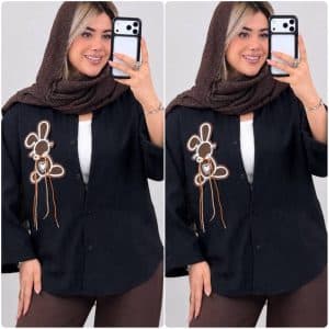 شومیز مانتویی زنانه رابیت جنش شانتون رنگ مشکی ME15754 — تصویر ۵