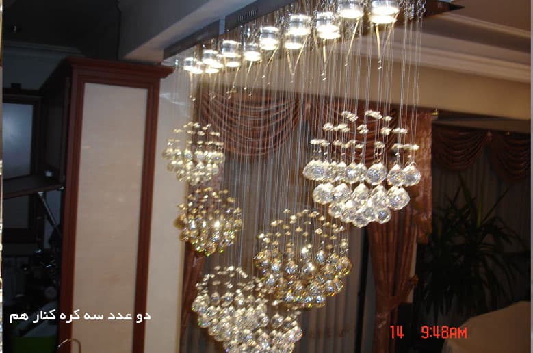 لوستر ریسه ای کریستالی سه کره مستطیل — تصویر ۵