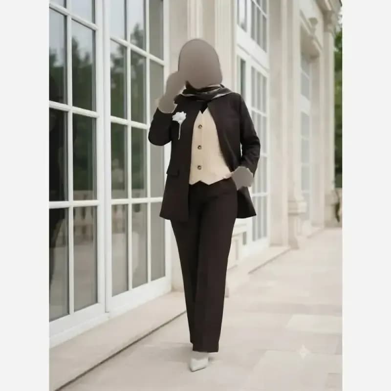 ست شلوار و ژیله زنانه مدل چنار جنس شانتون ژاکارد — تصویر ۵