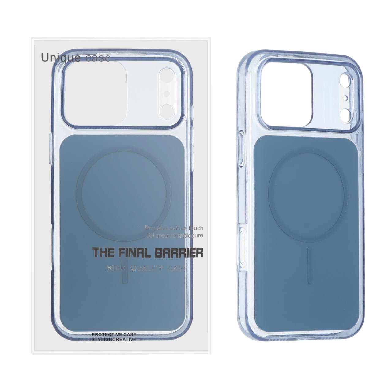 قاب اورجینال Unique Case مستطیلی MagSafe لنز شفاف ژله ای Apple iPhone 17 Pro Max – آبی تیره (پک دار)