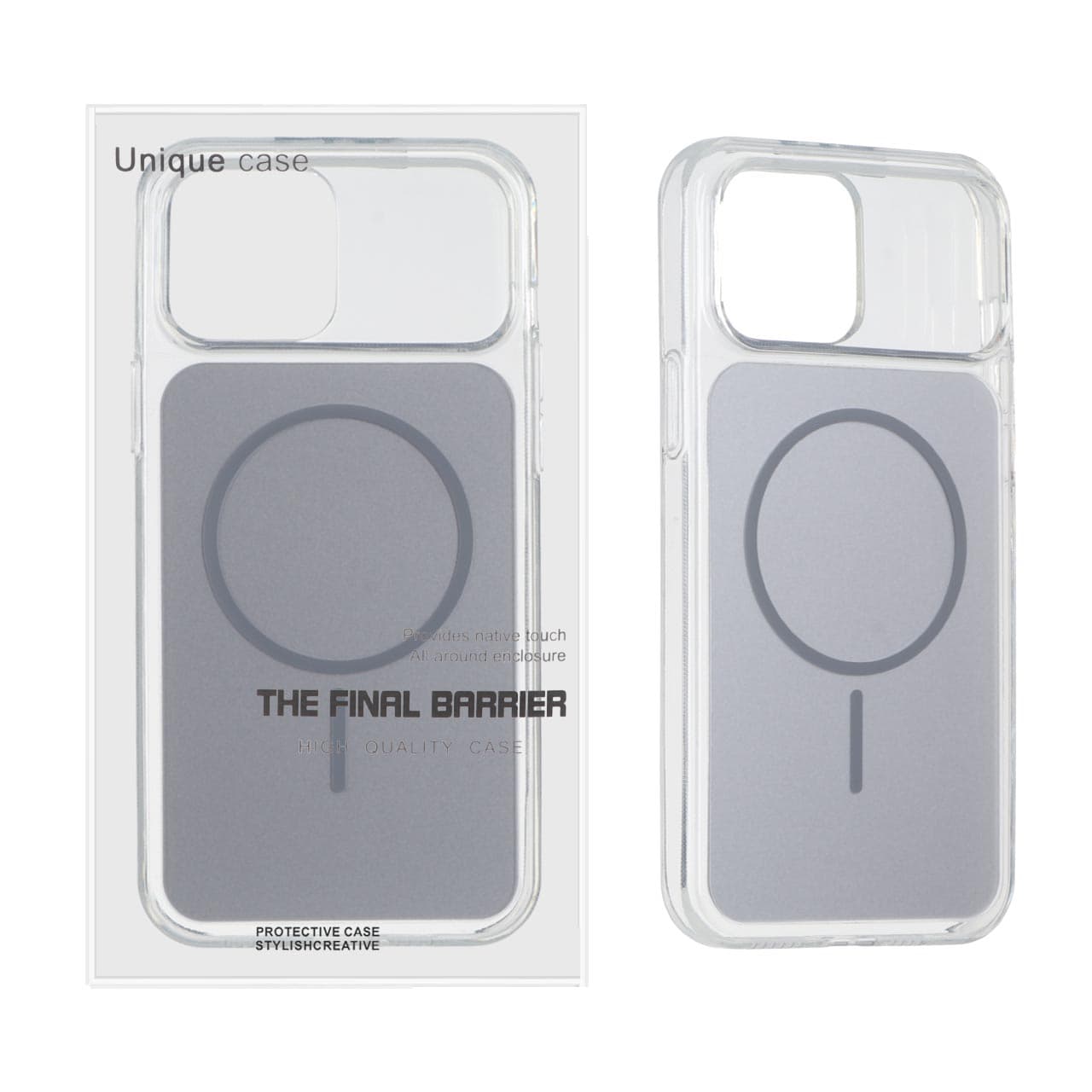 قاب اورجینال Unique Case مستطیلی MagSafe لنز شفاف ژله ای Apple iPhone 13 Pro Max – نقره ای (پک دار)