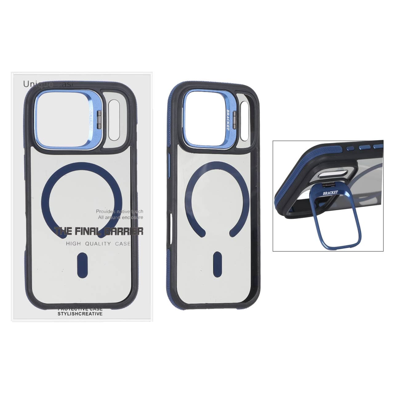قاب اورجینال Bracket Unique Case مات Magsafe لنز آلومینیومی استندشو Apple iPhone 17 Pro – سرمه ای (پک دار)