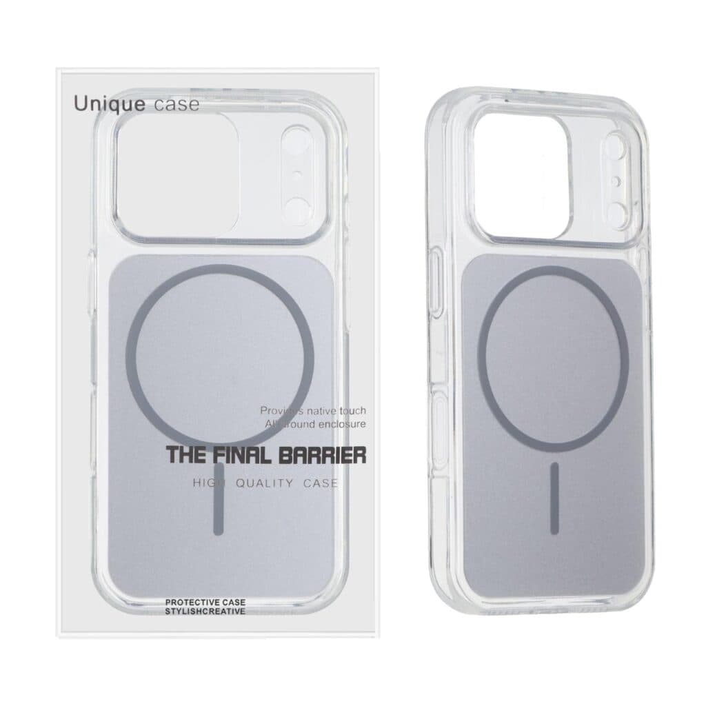قاب اورجینال Unique Case مستطیلی MagSafe لنز شفاف ژله ای Apple iPhone 17 Pro – نقره ای (پک دار) — تصویر ۲