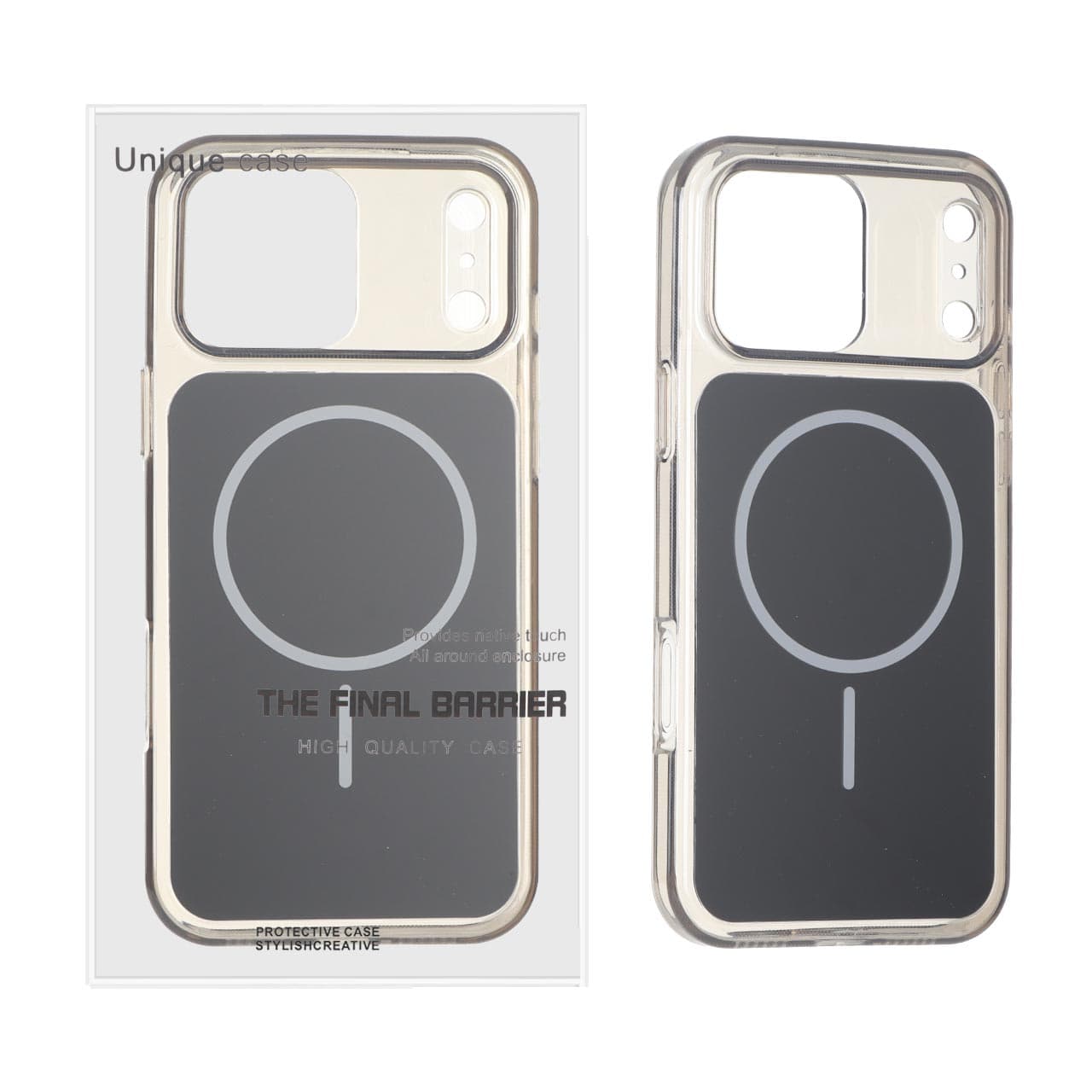 قاب اورجینال Unique Case مستطیلی MagSafe لنز شفاف ژله ای Apple iPhone 17 Pro – مشکی (پک دار)