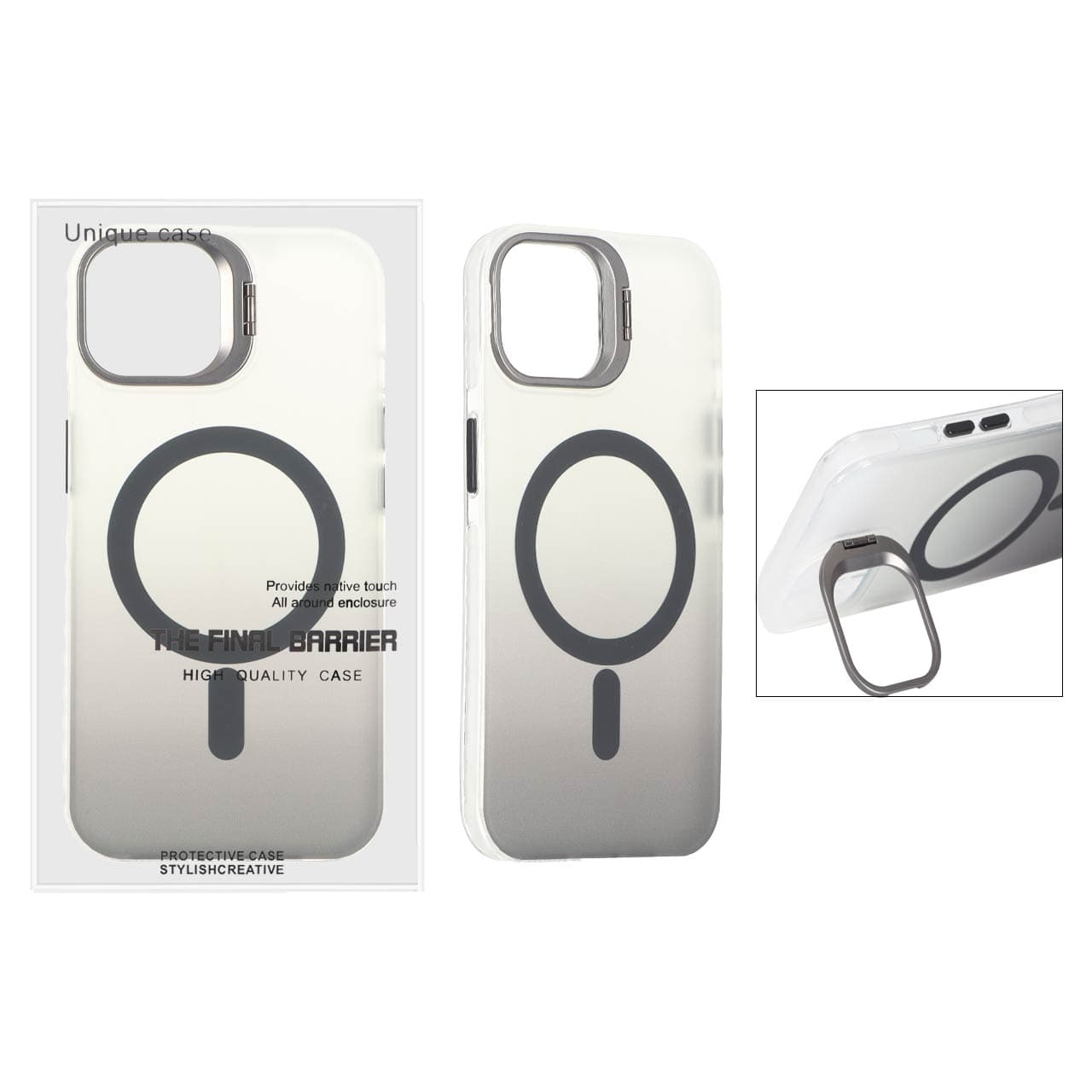 قاب اورجینال Unique Case مات دور رنگ MagSafe لنز فلزی استندشو Apple iPhone 13 / iPhone 14 – مشکی (پک دار)