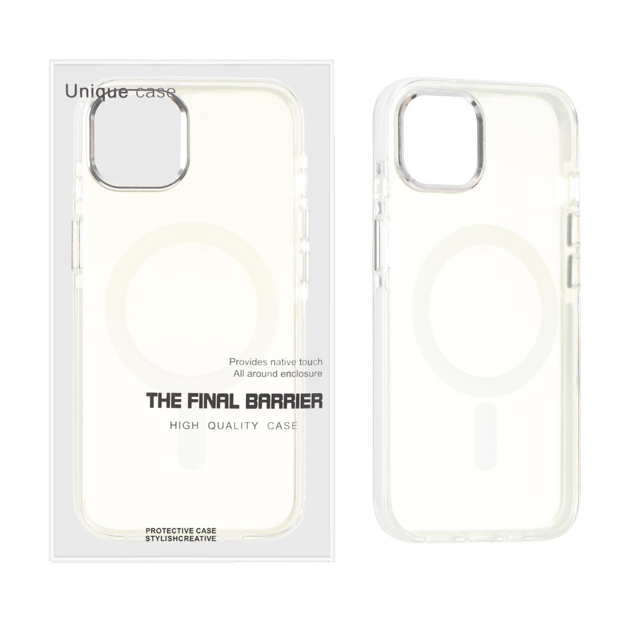 قاب اورجینال Unique Case مات MagSafe دور رنگی لنز آلومینیومی Apple iPhone 13 / iPhone 14 – سفید (پک دار)