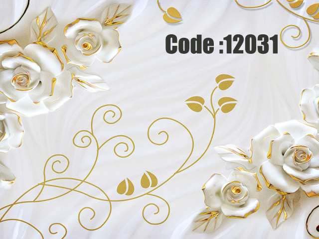 پوستر دیواری سه‌بعدی طرح گل‌های رز سفید و طلایی