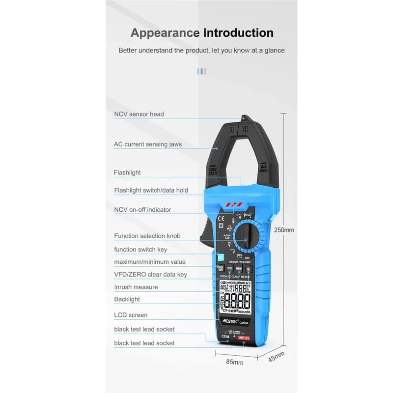 مولتی متر کلمپی دیجیتال مستک مدل MESTEK CM86A True RMS — تصویر ۵