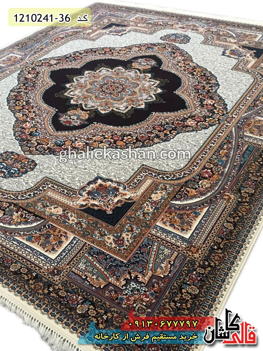 فرش طرح 700 شانه طرح باغ معلق زمینه کرم کاشان — تصویر ۲