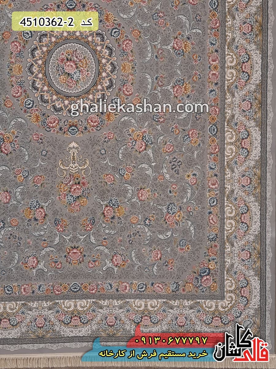 فرش 1200 شانه طرح گل افشان زمینه نقره ای کاشان – گل برجسته — تصویر ۶