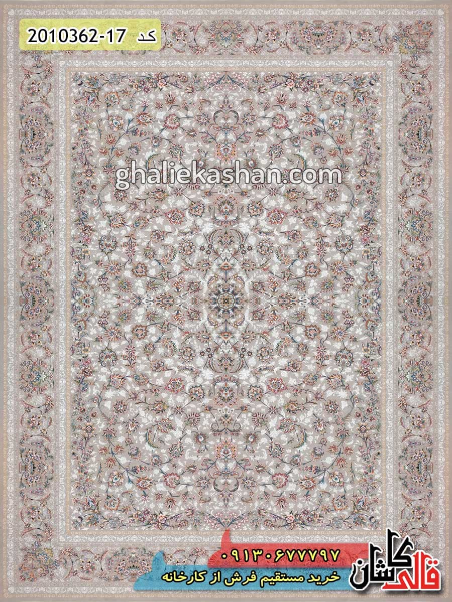 فرش 1200 شانه طرح گل افشان زمینه نقره ای کاشان – گل برجسته — تصویر ۷