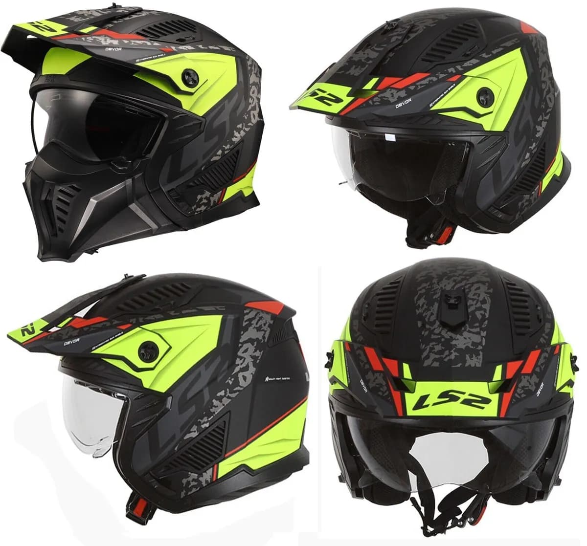کلاه کاسکت فک جدا ال اس 2 مدل DRIFTER BLACK-GREEN-RED — تصویر ۲