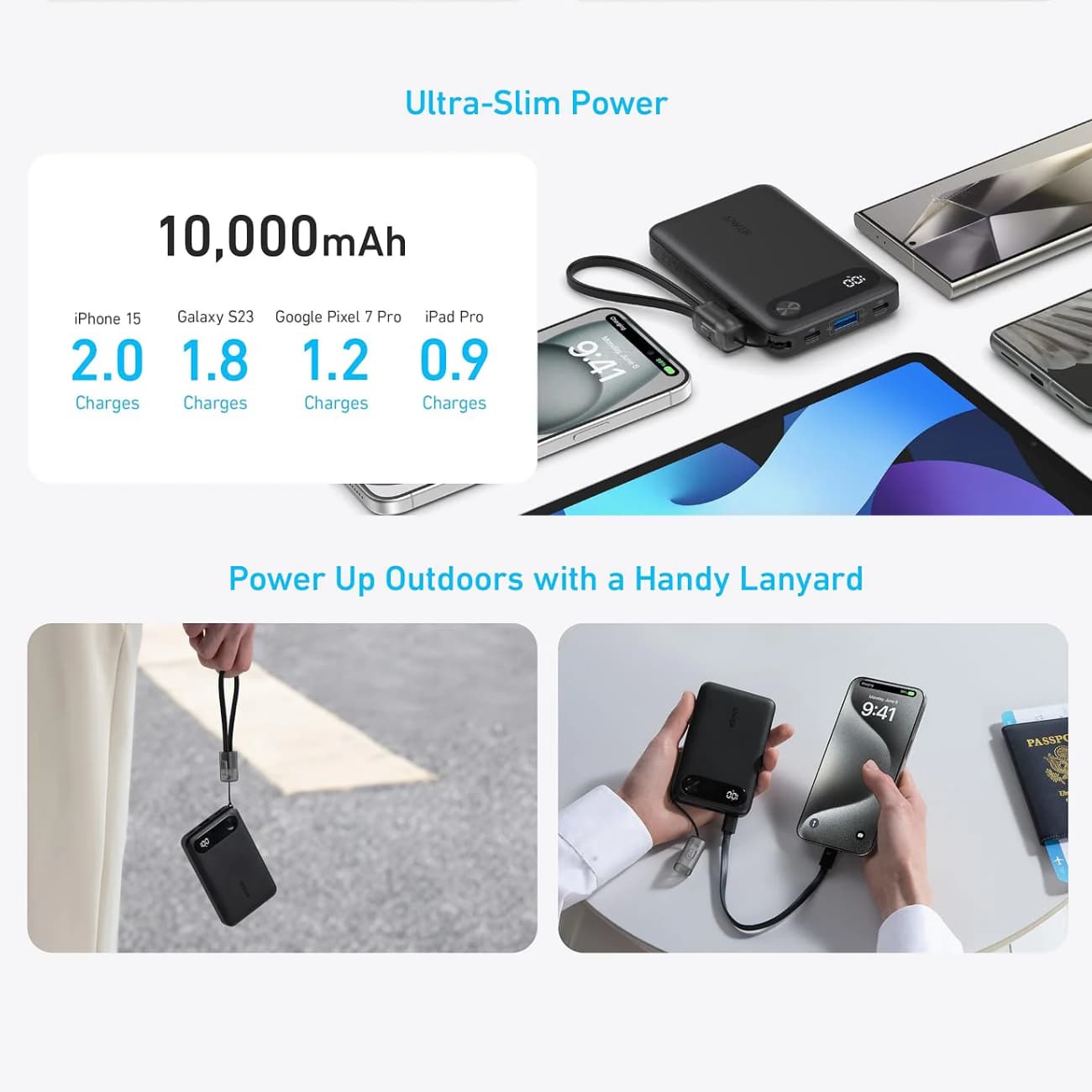 پاور بانک 10000 میلیآمپر 22.5 وات فست شارژ Type-C و USB همراه با کابل دو سر تایپ سی انکرA1257 — تصویر ۷