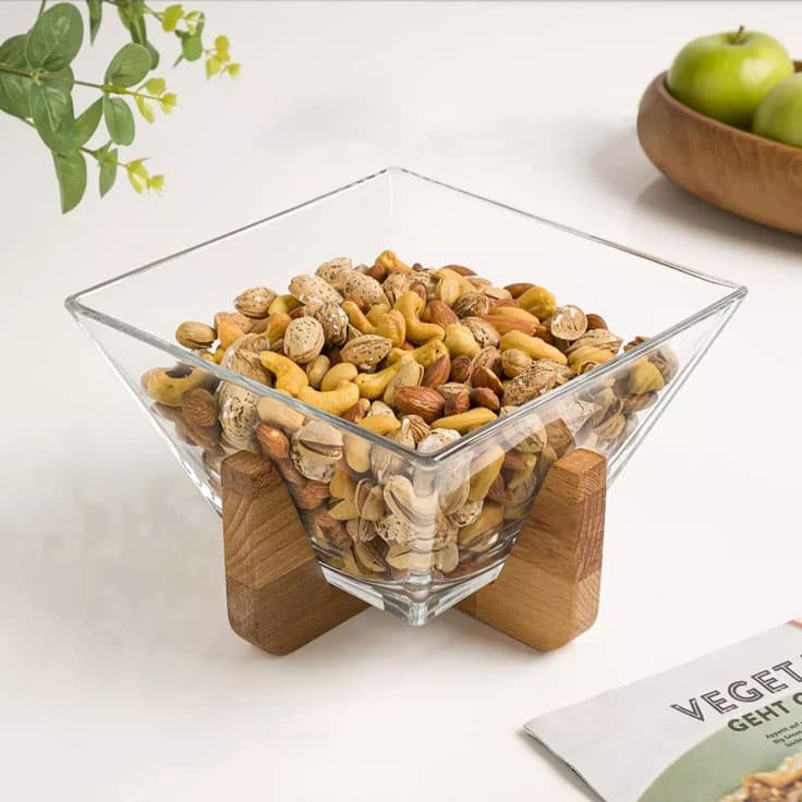 آجیل خوری شیشه ای پایه چوبی لیمون(6)/2172