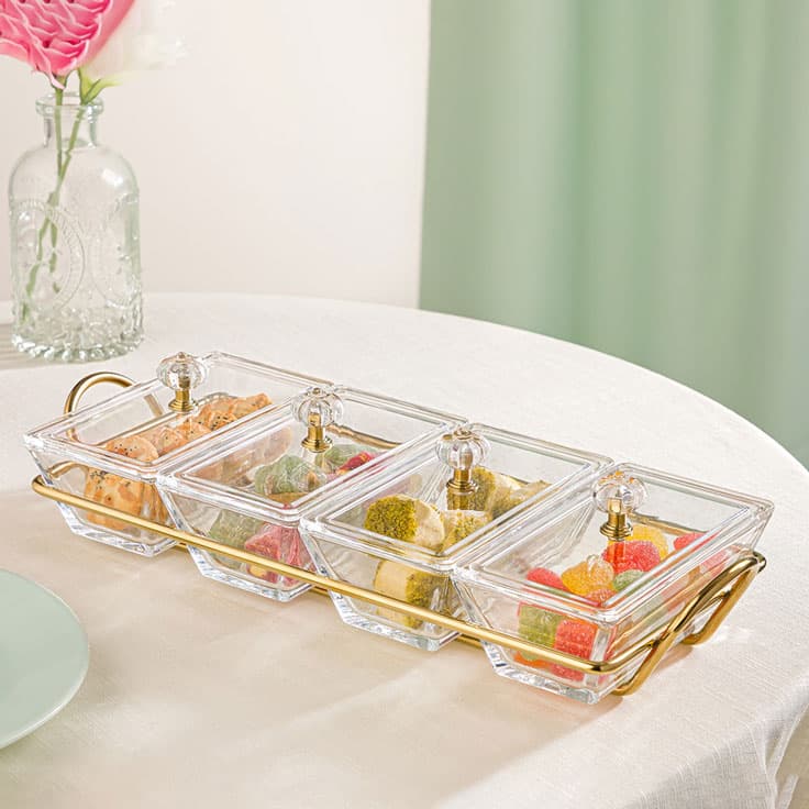 اردو خوری شیشه ای مستطیل 4 خانه لیمون(8)/2105