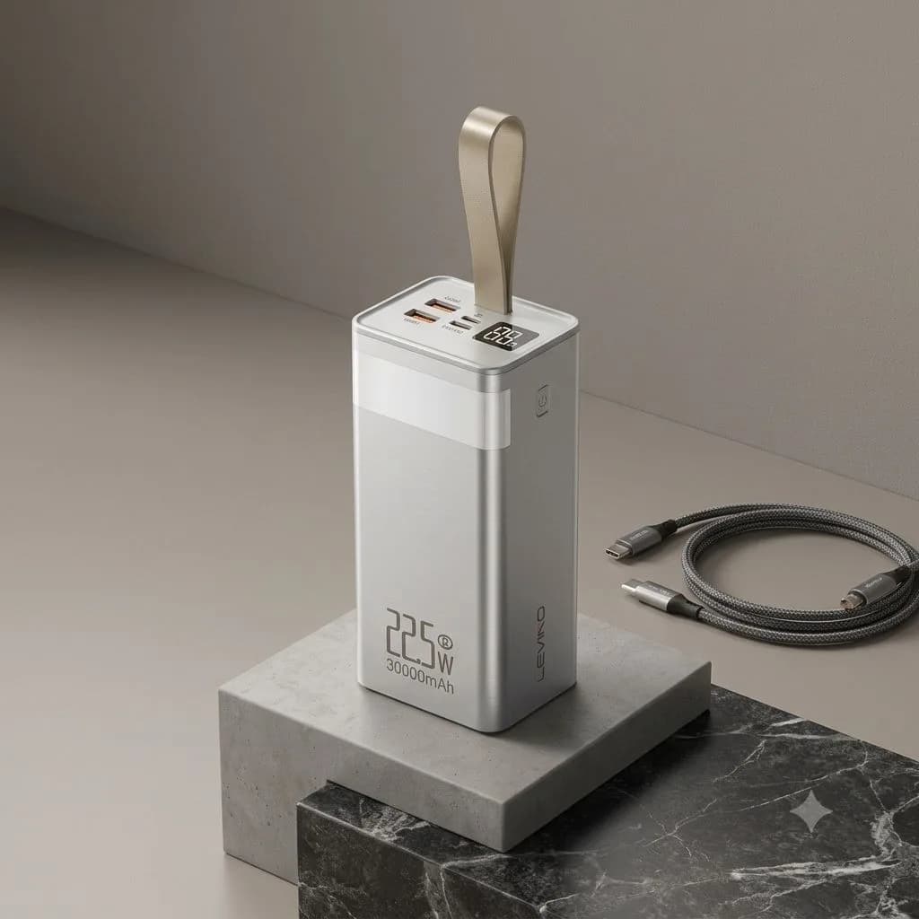 پاوربانک ۳۰۰۰۰ میلیآمپری لوینو مدل N-50 | شارژ سریع ۲۲.۵ وات و نمایشگر دیجیتال — تصویر ۲