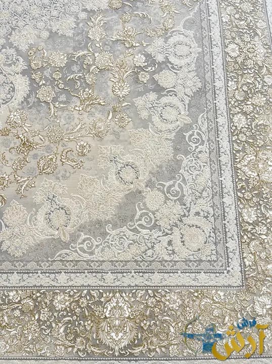 فرش طلاکوب گل برجسته نقره ای 1500 شانه صبا — تصویر ۴