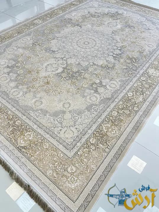 فرش طلاکوب گل برجسته نقره ای 1500 شانه صبا — تصویر ۲