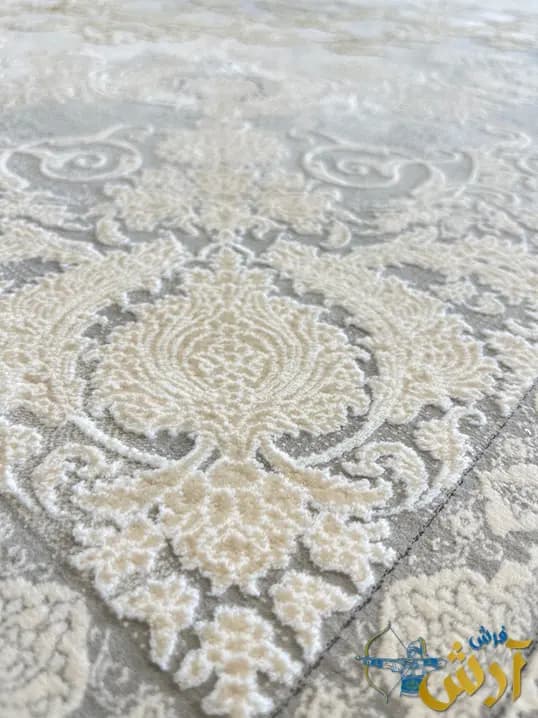 فرش طلاکوب گل برجسته نقره ای 1500 شانه صبا — تصویر ۶