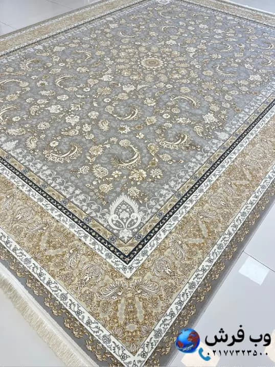 فرش افشان طوسی طلایی 1200 شانه طرح روژمان — تصویر ۲