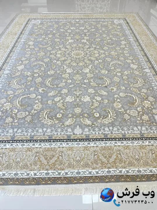 فرش افشان طوسی طلایی 1200 شانه طرح روژمان