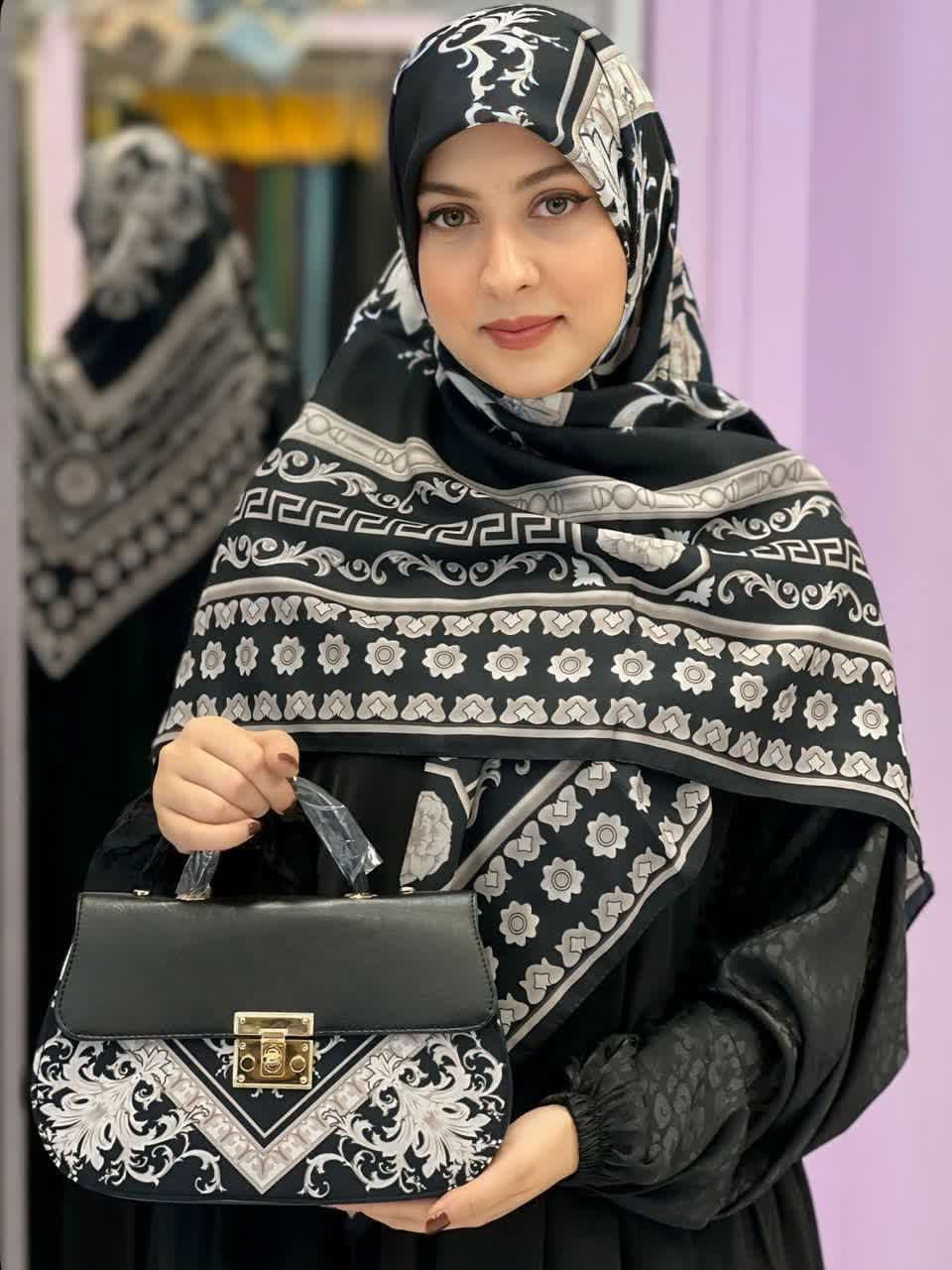 ست کیف و روسری زنانه طرح جدید سورنا مشکی طوسی کیفیت عالی کد mo816