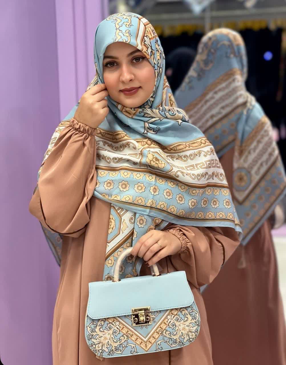ست کیف و روسری زنانه طرح جدید سورنا آبی کیفیت عالی کد mo813