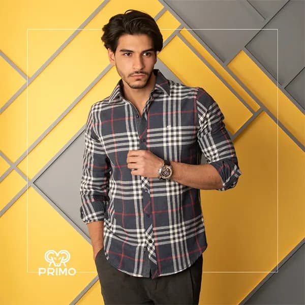 پیراهن پشمی مردانه مدل آستین بلند چهارخانه 2376