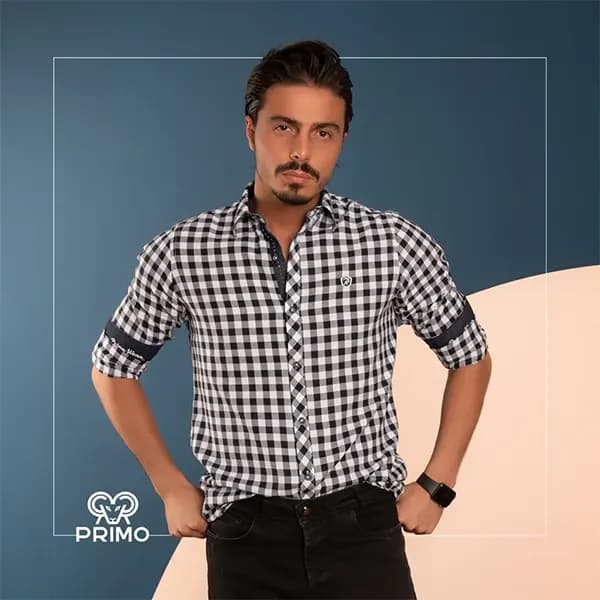 پیراهن پنبه مردانه مدل آستین بلند چهارخانه — تصویر ۲