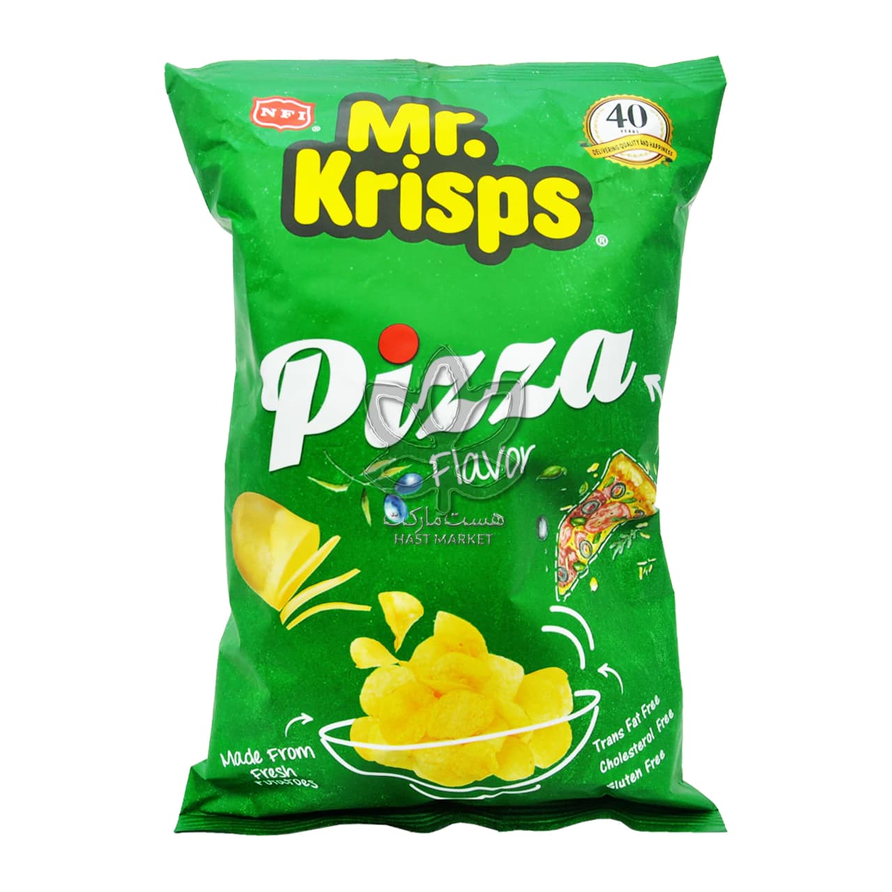 اسنک سیب زمینی با طعم پیتزا ( بدون گلوتن ) ۸۰ گرم مستر کریسپ – mr.krisps