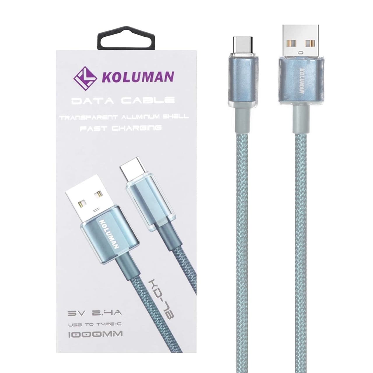 کابل شارژ فست Koluman Type-C مدل KD-78 – آبی روشن (گارانتی یکساله PMC)
