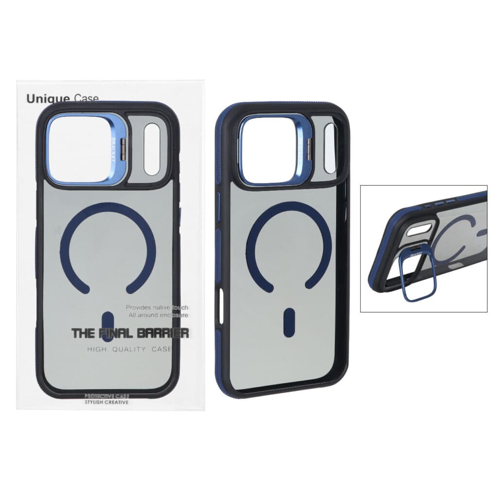 قاب اورجینال Bracket Unique Case مات Magsafe لنز آلومینیومی استندشو Apple iPhone 17 Pro Max – سرمه ای (پک دار) — تصویر ۲