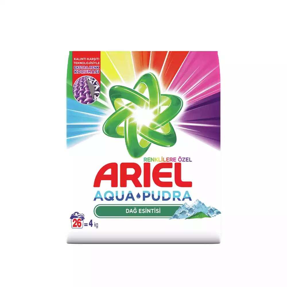 پودر ماشین لباسشویی لباس های رنگی ۴ کیلو آکوا پودر اریل – ariel