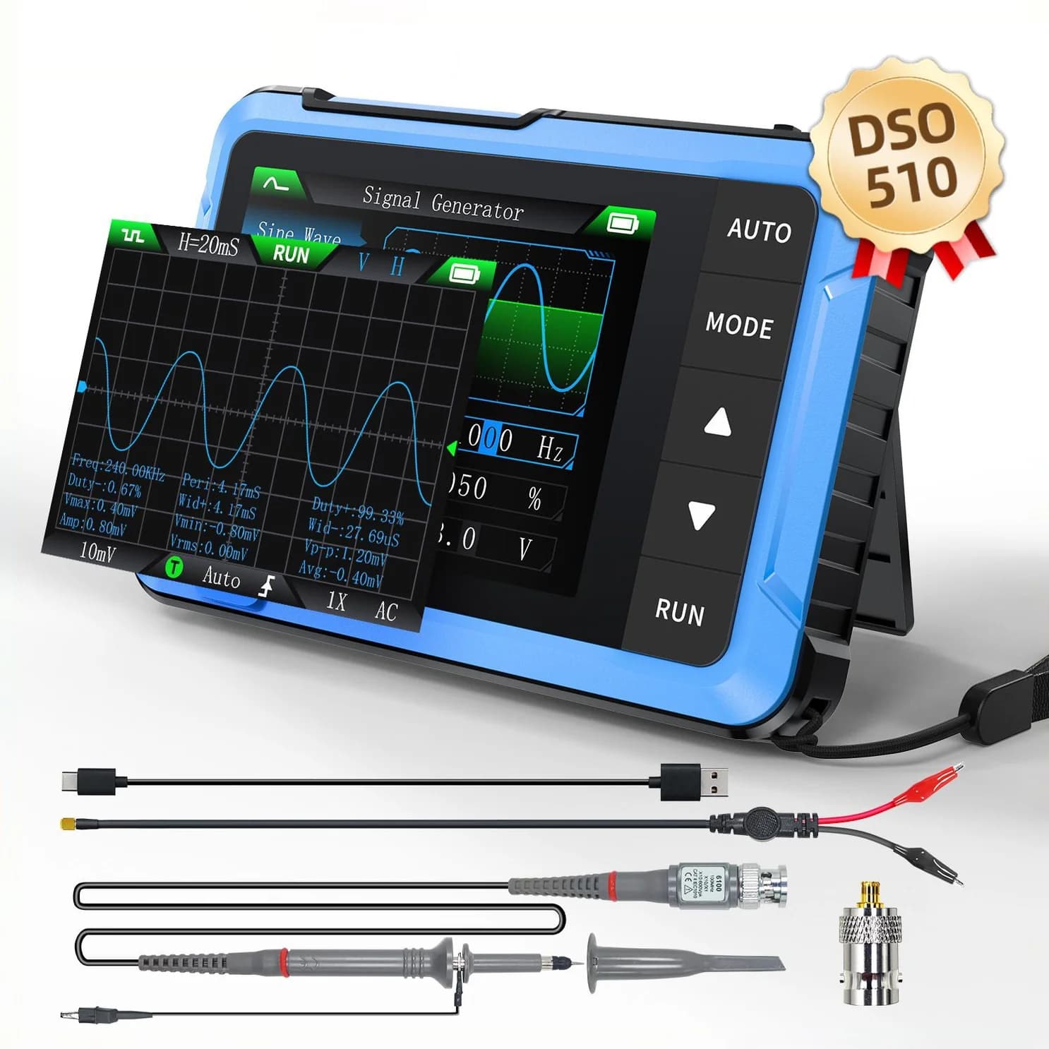 اسیلوسکوپ دستی و فانکشن ژنراتور فینرسی مدل FNIRSI DSO-510 — تصویر ۲