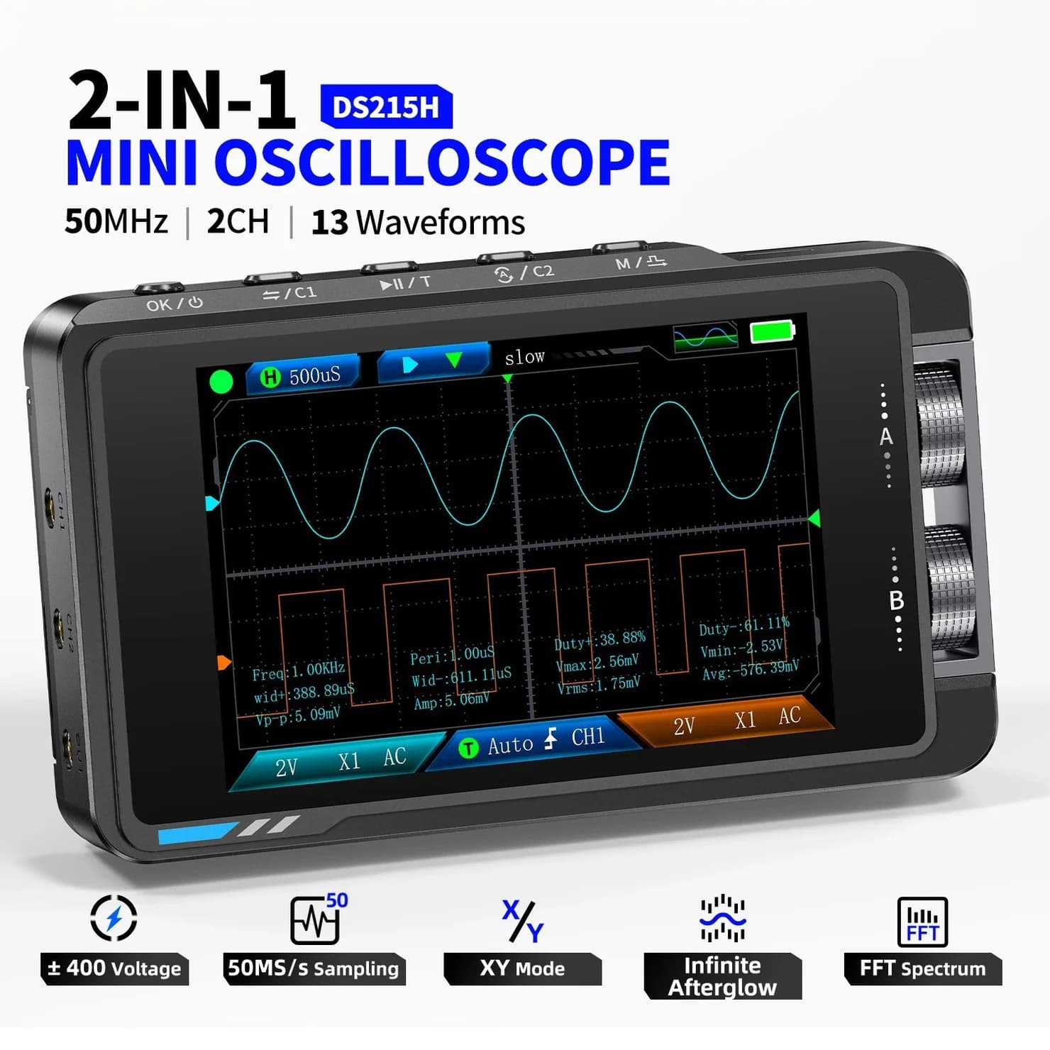 اسیلوسکوپ دستی دو کانال و فانکشن ژنراتور فینرسی مدل FNIRSI DS215H — تصویر ۶