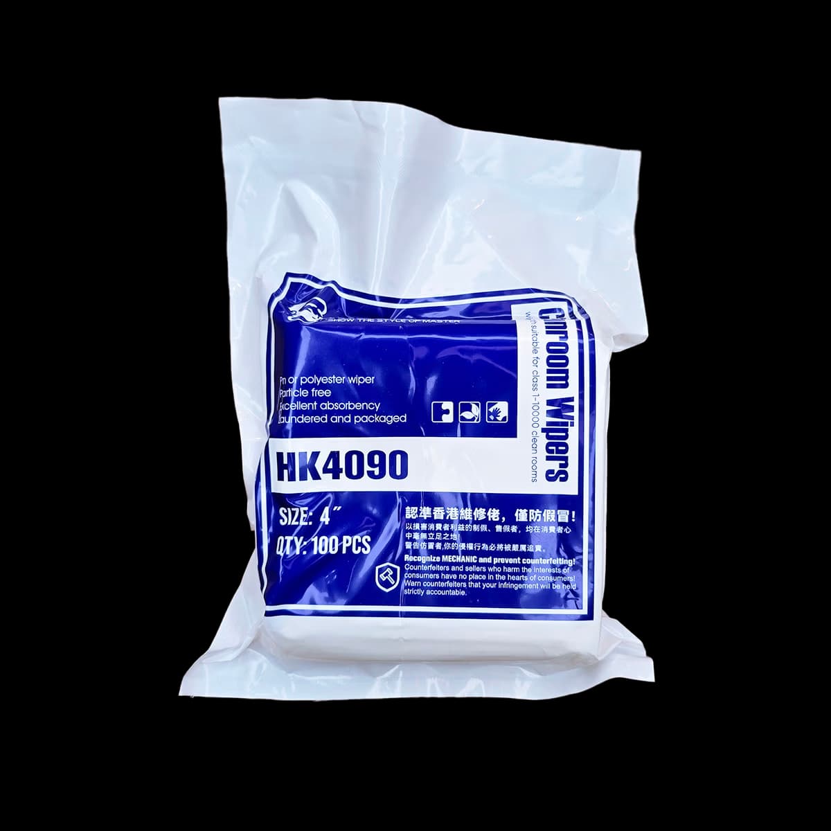 دستمال بدون پرز کلین روم مکانیک مدل MECHANIC HK4090 سایز 4 اینچ بسته 100 عددی