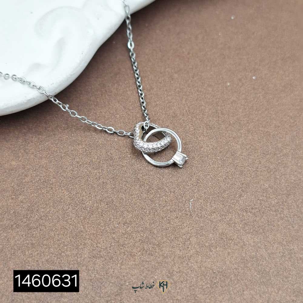 گردنبند مینیمال نگین دار (قلب و حلقه نگین اتمی)